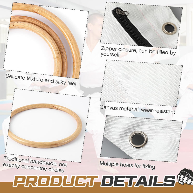 2 Pcs Wing Chun Rattan Ring with Kung Fu Wall Bag Set 8.7 Inch Wing Chun Ring 15.8 x 15.8 Inch Canvas Striking Boxing Punch Bag for Martial Arts Training Equipment - BeesActive Australia