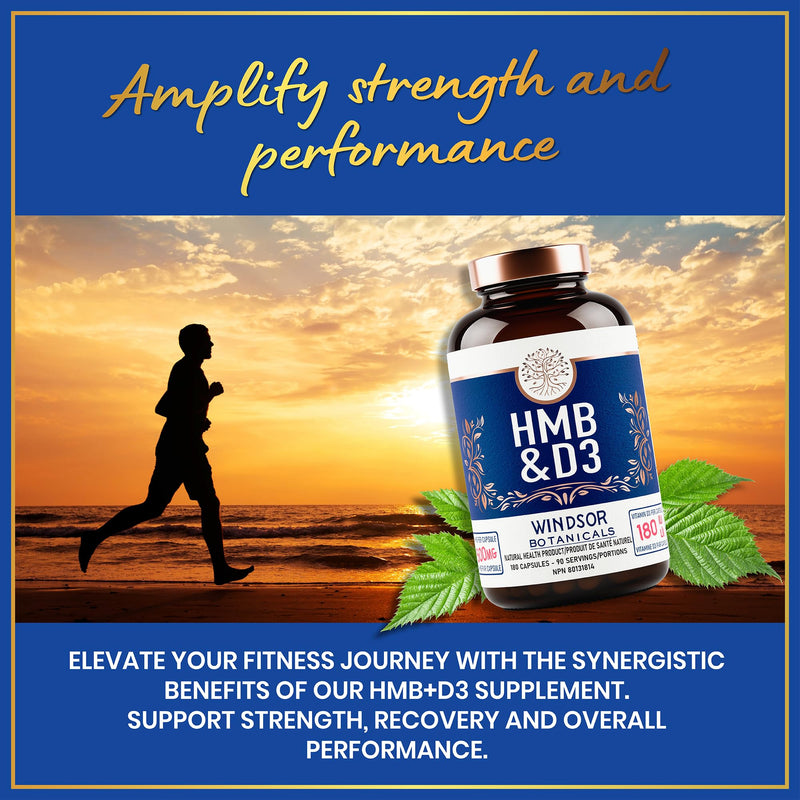 HMB and Vitamin D3 Supplement - B-Hydroxy B-Methylbutyrate 1,000 MG HMB Supplements for Men and Women Plus Calcium, Vitamin D 3 - Muscle Growth, Strength, Performance, Recovery - 90 Days, 180 Caps. 3 Months - 180 Capsules