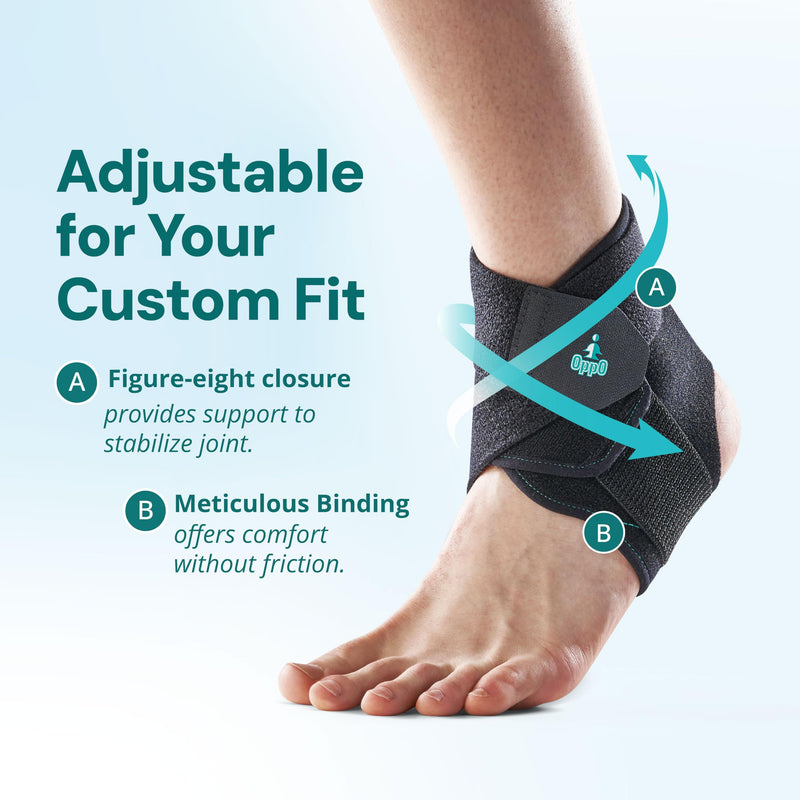 OPPO RA100 Adjustable Ankle Brace with Figure-8 Closure – Breathable Figure-8 Neoprene Support for Sprains, Plantar Fasciitis Relief – For Basketball, Yoga, Workout, etc. – One Size for Men & Women (Black, Pack of 1) black