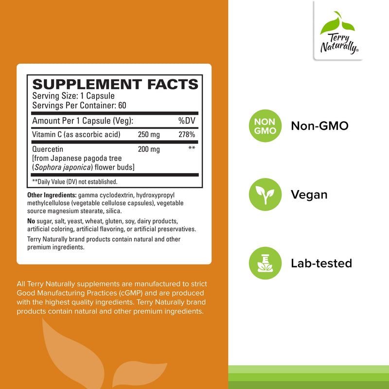 Terry Naturally Quercetin + Vitamin C Extra Strength - Immune - 60 Count | Immune Function and Histamine Response Support. 60 capsules.