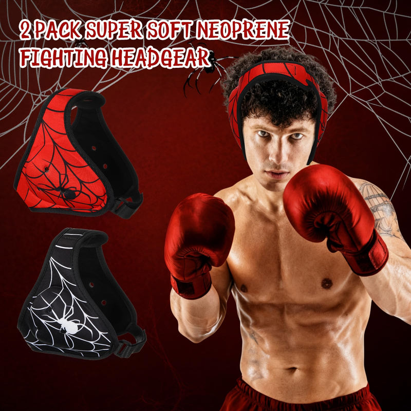 2 Pcs Spider Wrestling Headgear for Kids Youth Black Red Adjustable Soft Grappling Headgear Wrestling Ear Guard Protective Gear for Sparring Brazilian Jiu Jitsu Training Sparring Mma Combat