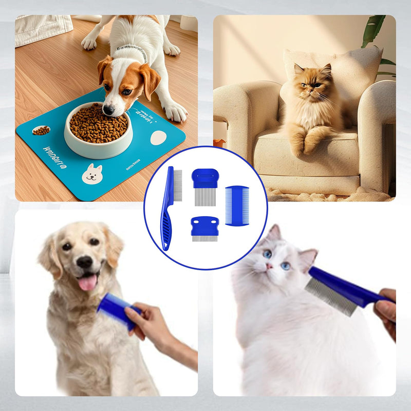 Pack of 4 blue flea combs for effective use against fleas, lice and dandruff, extra fine teeth, lice comb for children, professional nit comb and dandruff comb ideal for cats, dogs, optimal fur care - BeesActive Australia