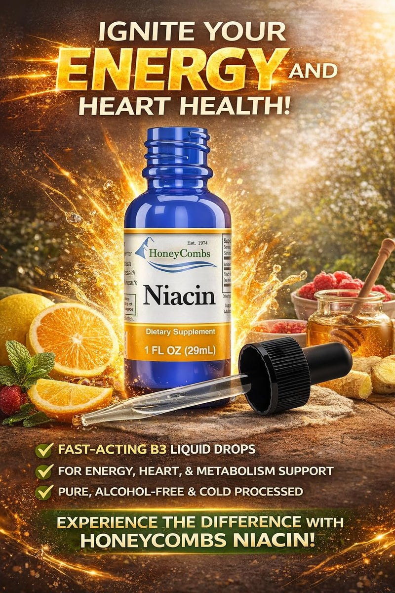 HoneyCombs Vitamin B3 Niacin Liquid Drops 1 oz | Fast-absorbing liquid Niacin supplement for convenient daily nutritional support and overall wellness. 1 Fl Oz (Pack of 1)