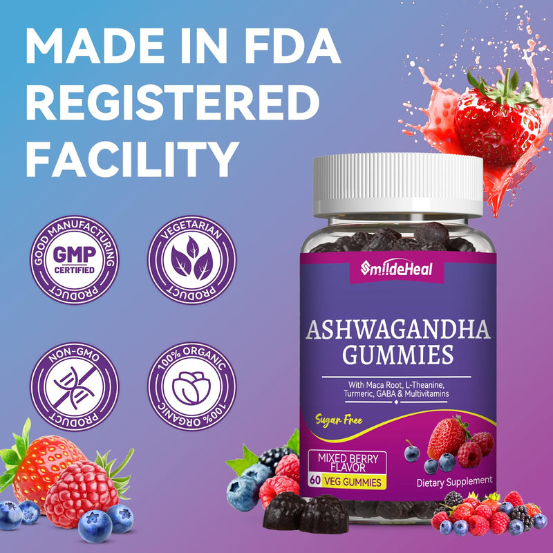 Ashwagandha Gummies 3000mg for Calm & Stress Relief, 120 Count, Vegan | Ashwagandha High Strength Root Extract Supplement with L-Theanine, Trumeric, D3 for Women & Men - Natural Mixed Berry Flavor 60 Count (Pack of 2)