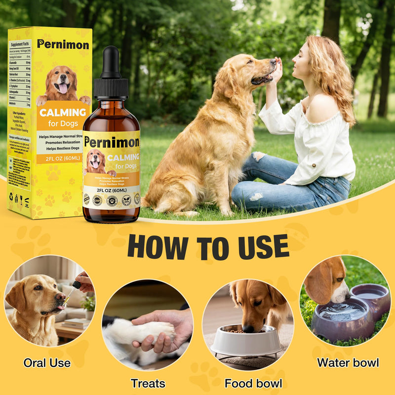 Calming Oil for Dogs, Calming Drops for Dog Anxiety Relief & Sleep Support for Thunderstorms, Separation Stress, Fireworks & Travel-Chicken Flavour (60ml) 60ml