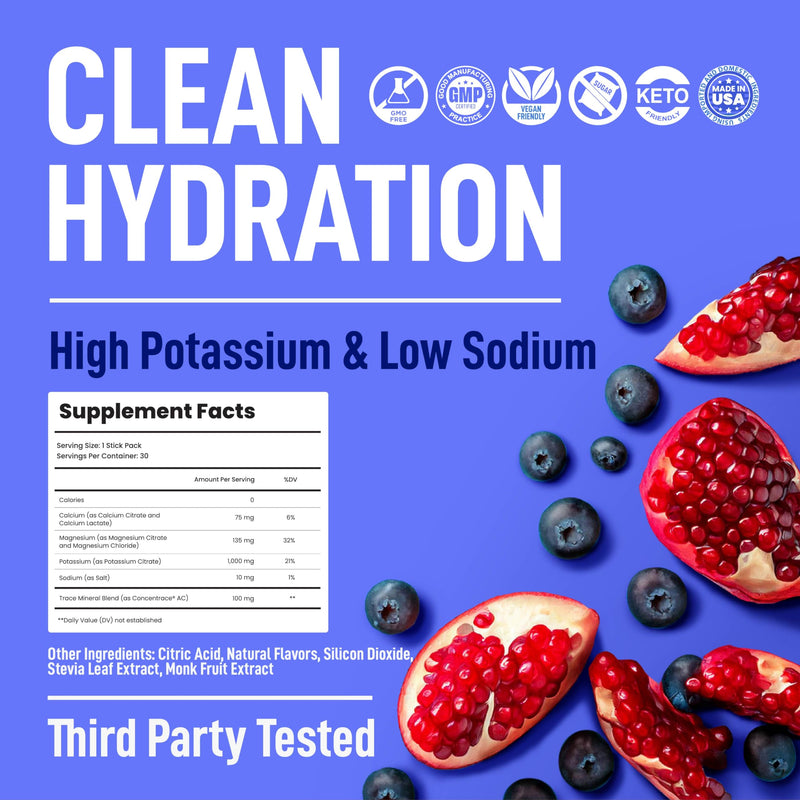 Keppi Electrolytes Powder Packets – Blueberry Pomegranate 30 Servings – No Sugar Hydration Supplement with Potassium, Magnesium, Sodium – Keto, Vegan, Fasting-Friendly, Zero Calorie Hydration Packets 30 Servings - Stick Packs