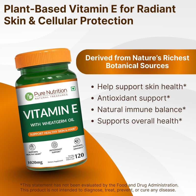 Pure Nutrition Vitamin E with Wheatgerm Oil, 1020mg |120 Caps | Natural Source of Vitamin E | Hair and Skin Supplement | Non GMO 120 Count (Pack of 1)