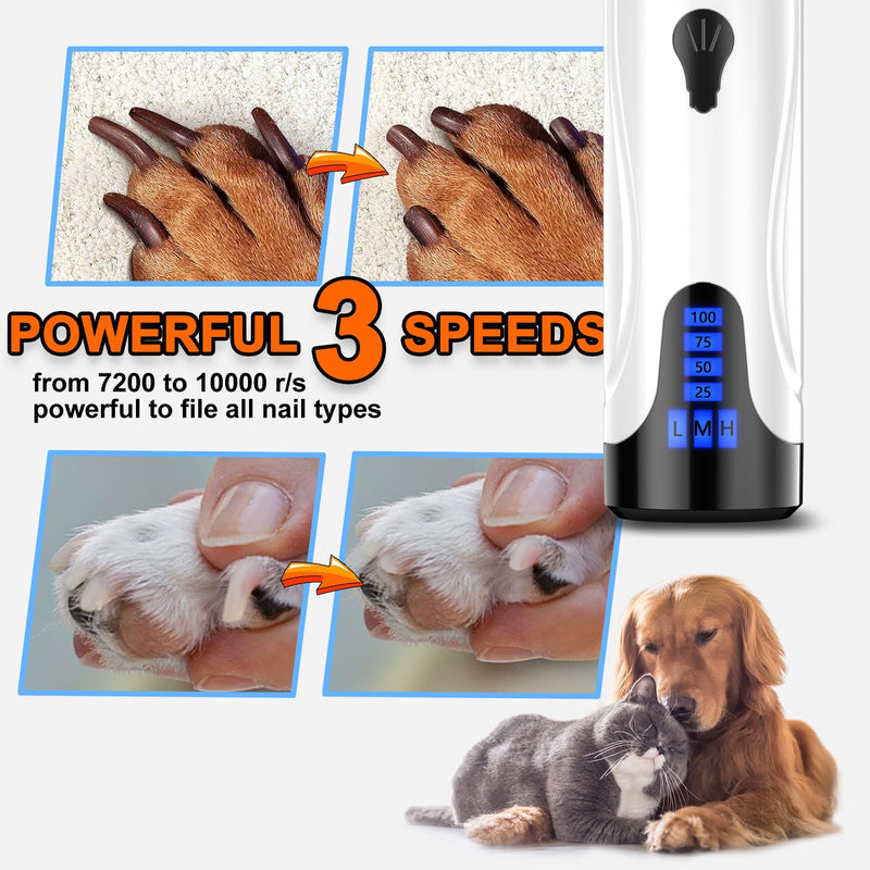 YABIFE Dog Nail Trimmers and Dog Nail Clippers Kit, Whisper Quiet Electric Grinder with Light, for Small, Medium, Large Dogs, Cats Toenail Grooming, 3 Speeds Black - BeesActive Australia