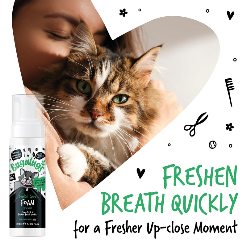 BUGALUGS Cat Dental Care Breath Freshener Foam Cat Mouthwash - Natural Cat Teeth Cleaning Plaque & tartar remover for teeth. No Cat Toothbrush And Paste Brushing Needed For Cats