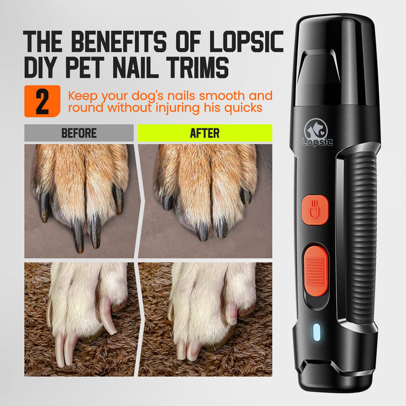 Dog Nail Grinder Upgraded Dog Nail Trimmers Clipper with 2 LED Light, 2 Speed Rechargeable Electric Pet Nail Grinder Quiet Low Noise for Small Medium Large Dogs and Cats Black - BeesActive Australia