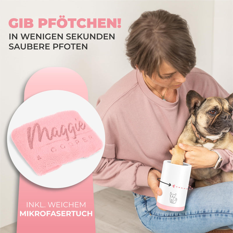 MAGGIE & COOPER Paw Cleaner (Size S, Color: Pink) | clean paws | Includes microfiber towel | 2 different sizes available | dishwasher safe | soft brushes Small - BeesActive Australia