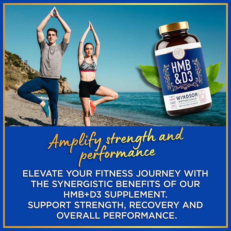 HMB and Vitamin D3 Supplement - B-Hydroxy B-Methylbutyrate 1,000 MG HMB Supplements for Men and Women Plus Calcium, Vitamin D 3 - Muscle Growth, Strength, Performance, Recovery - 90 Days, 180 Caps. 3 Months - 180 Capsules