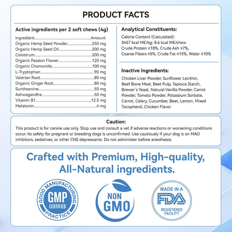 WEALLIN Calming Chews for Dogs, Dog Calming Chews with Organic Hemp Seed Oil & Powder, Soft Calming Treats for Stressful Moments, Travel, Thunder, Fireworks, Chicken Flavor, 200 Chews