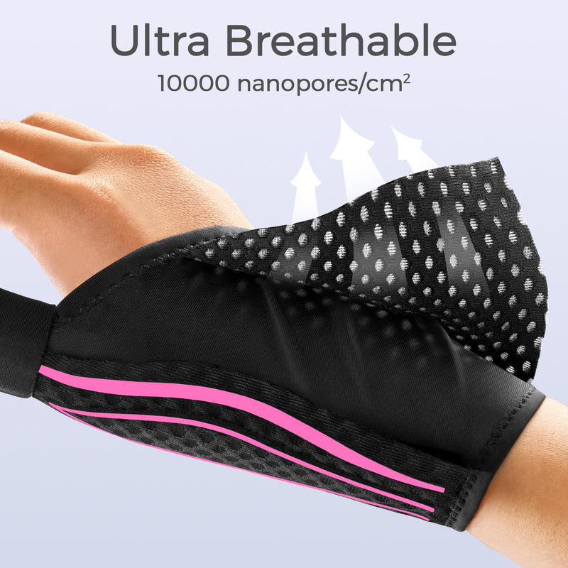 FREETOO Stable Thumb Brace Right Hand Left Hand for Arthritis Pain and Support, Thumb Splint for Trigger Thumb, Wrist Brace with Thumb Support for Tendonitis, De Quervains Tenosynovitis,Pink Right M M-Right Hand Pink / Black - BeesActive Australia