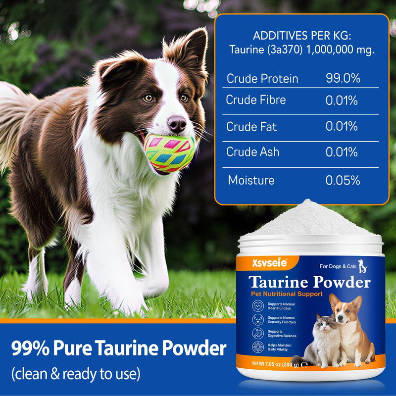 Taurine for Cats – 200g Daily Taurine Supplement for Cats, Cat Taurine Powder - Natural Amino Acid Pet Supplement to Help Muscle Tremors & Nerve Function