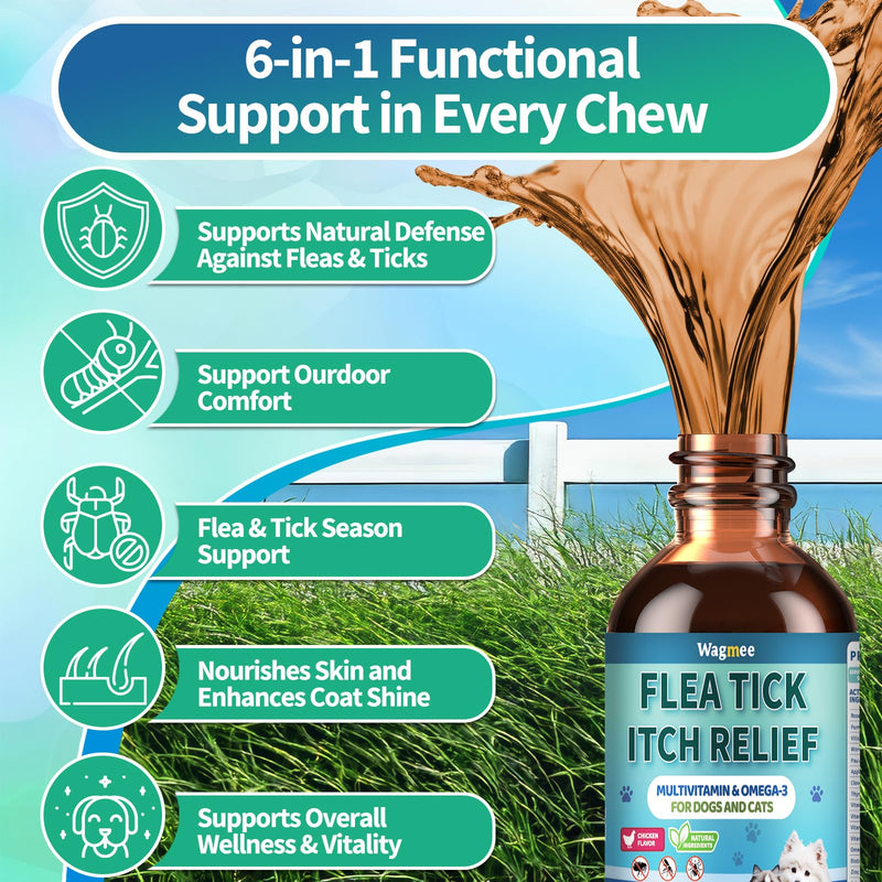 Natural Cat Flea Treatment Chewables & Flea and Tick Prevention for Dog and Cat, Supports Healthy Skin & Coat - Oral Supplement for All Breeds & Ages - Chicken