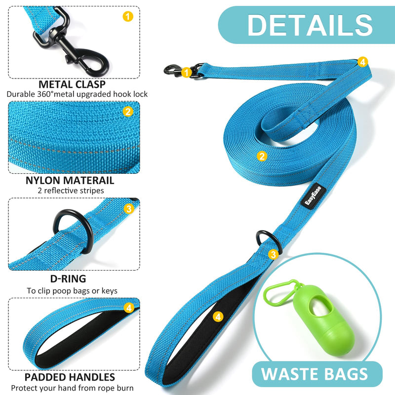 10FT Long Dog Leash with 2 Comfortable Soft Padded Handles Blue Reflective Heavy Duty Pet Dog Training and Walking Leashes Durable Dog Training Lead & Traffic Handle for Large Medium and Small Dogs 10FT - BeesActive Australia