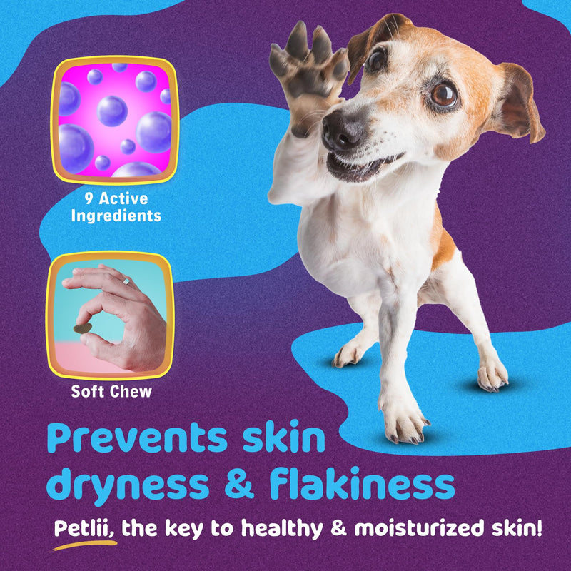 HEALTHY COAT OMEGA CHEWS - 120 Duck flavour Chews for Skin and Coat health. Omega 3, 6, 9, Biotin, Zinc, Fish Oils and Vitamins to relieve itching, allergies, dryness, patchiness and shedding