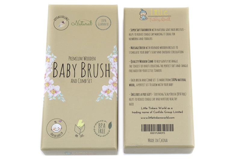Baby Hair Brush and Comb Set for Newborn Wooden 4 Piece Soft Bristle Baby Brush and Comb Set for Newborn Girl Boy and Toddler Soft Cradle Cap New Born Infant Hair Brushes Perfect Baby Registry Gift 4 Piece Set