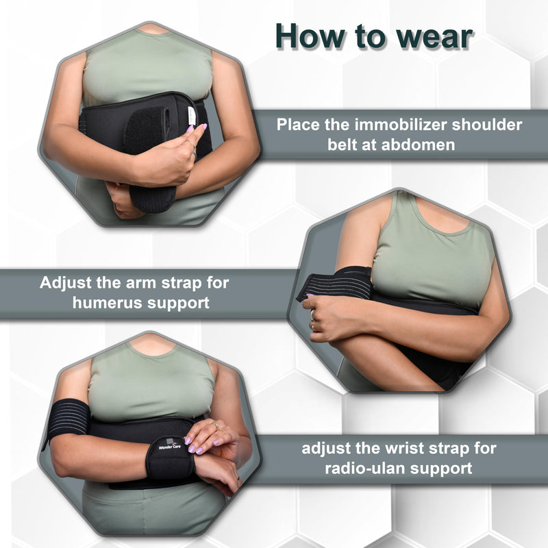 Wonder Care-Left Right Shoulder Immobilizer Arm Sling Elastic Brace for Clavicle Collar Bone Dislocation Subluxation Shoulder stabilizer Compression Brace After Rotator Cuff Surgery- Black-Size 1 Size-1(27"-30")