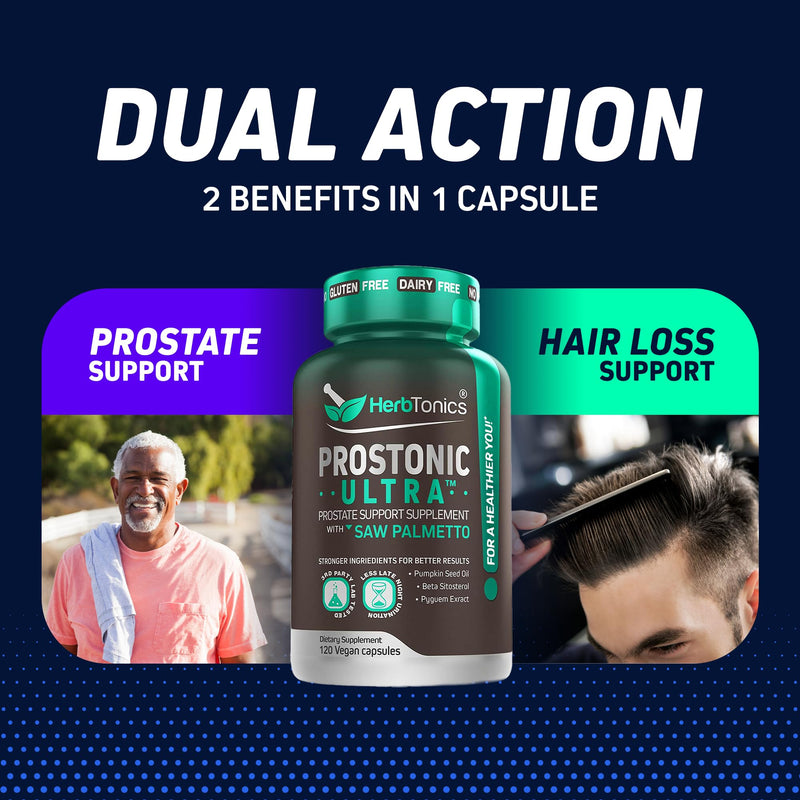 Dual Prostate & Hair Support for Men – Saw Palmetto, Beta-Sitosterol, Pumpkin Seed – Promotes Urinary Health & Natural DHT Blocking – 120 Capsules
