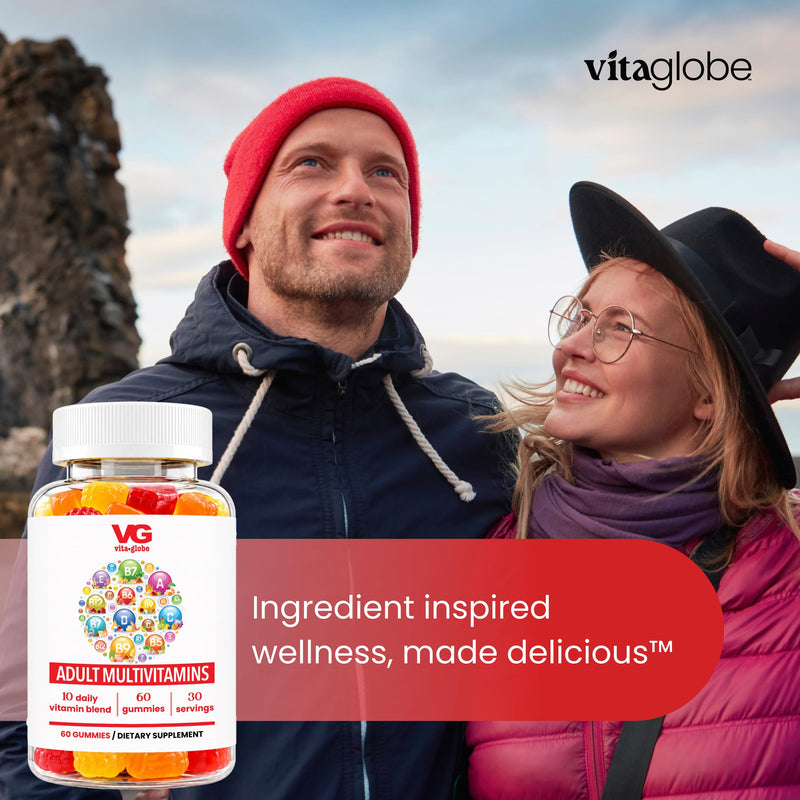 VITA GLOBE Adult Multivitamin Gummies with 9 Vitamins A C D E B6 B12 | Non-GMO, Vegan, Chewable Daily Vitamins with Folic Acid, Biotin & Zinc, Immune Support, 120 Count 60 Count (Pack of 1)