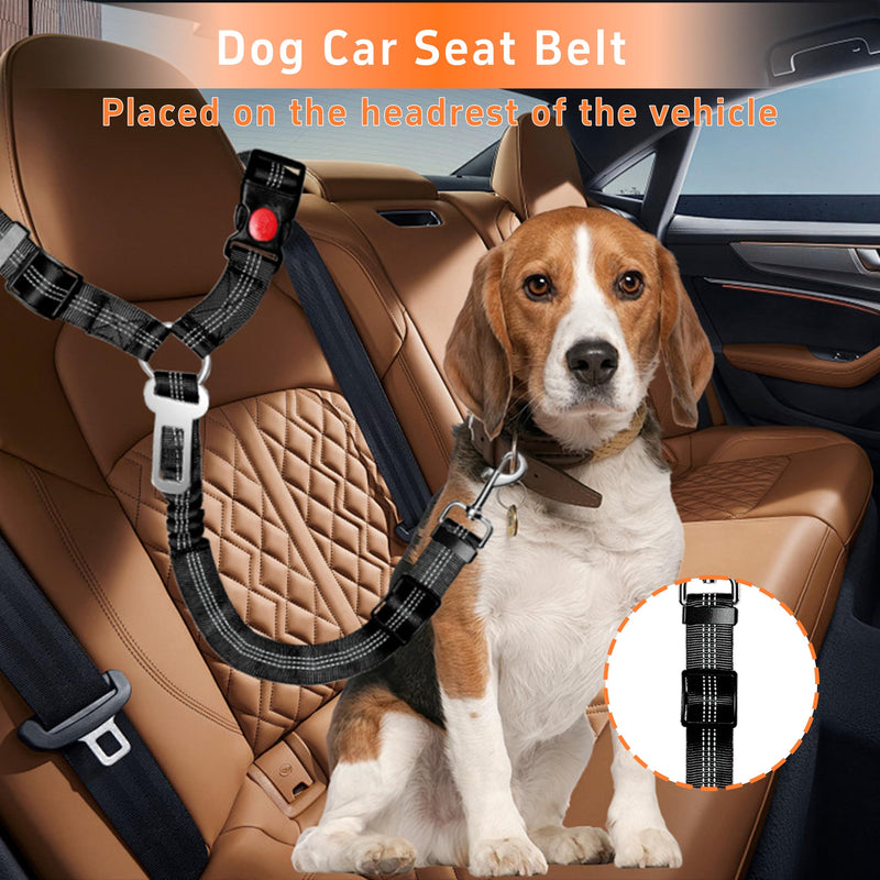 Dog Car Seat Belt for Car, 3 Piece Set Retractable Dog Car Harness Adjustable Reflective Dog SeatBelt for Vehicle Headrests, Dog Safety Restraint Seatbelt Heavy Duty& High Elastics, Black 2PCS Black - BeesActive Australia