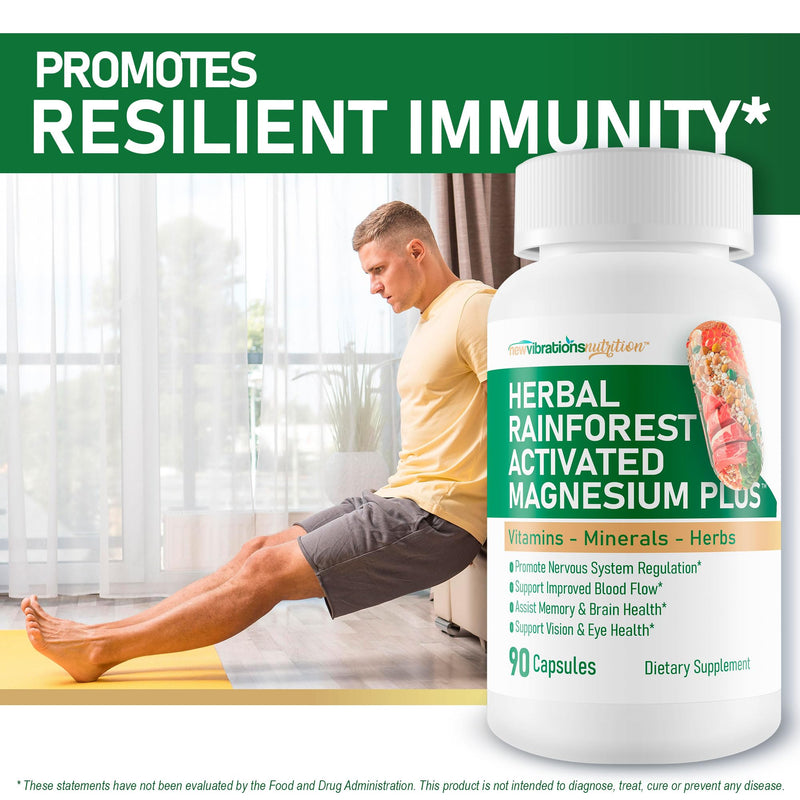 Herbal Rainforest Activated Magnesium Plus - Our Best Magnesium Combo Supplement - with Vitamin D, A, E, K, B6, Folate, B12, Biotin, Iron, Copper, Cayenne, Lions Mane Mushroom, Gingko Biloba & More