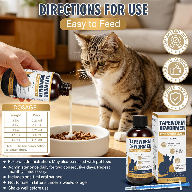 Dewormer for Pets, No More Tapeworms in Cats,Tapeworm Support Liquid Formula, 100 ml, Chicken Flavor