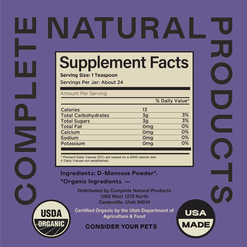 CNP Organic D'Mannose Powder for Pets 4oz - Powder D Mannose Support for Dogs Cats, Pure D-mannose Blend, Easy Mix Urinary Wellness Aid, Non GMO Made USA Animal Supplement Health Care Use Formula
