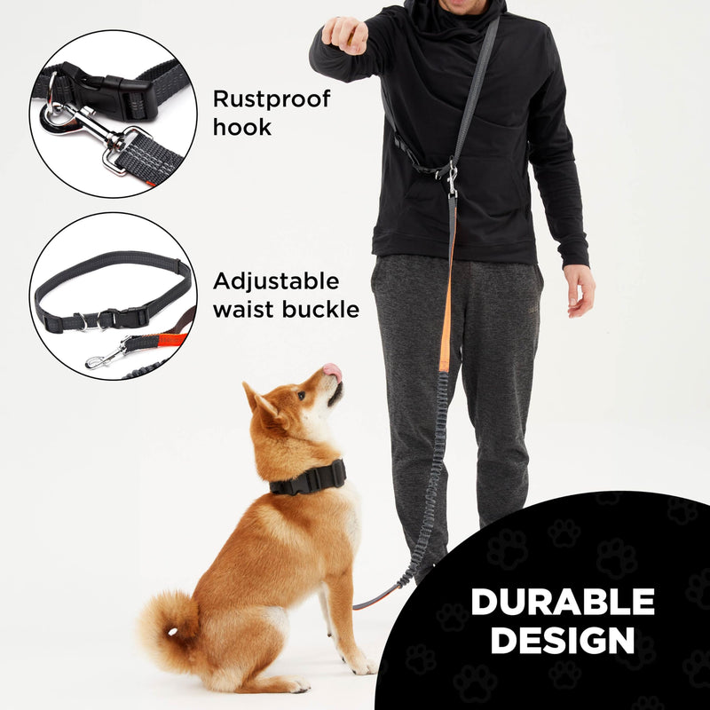 Hands Free Dog Leash, Waist Leash for Dog Walking, Crossbody Bungee Running Leash for Large Dogs, Reflective Waist Belt, Training Leash with Bag Dispenser, Dual Handle for Enhanced Control (Orange) Orange - BeesActive Australia