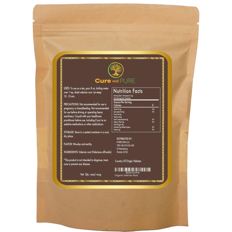 Cure wid Pure Organic Valerian Root Tea - Cut,Sifted & Non-Irradiated Valerian Tea Promotes Natural Relaxing Sleep - Te De Valeriana officinalis in Resealable Eco Friendly Pouch 16oz 1.00 Pound (Pack of 1) - BeesActive Australia