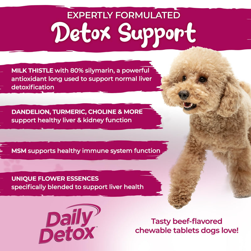 Vital Planet - Daily Detox for Dogs with MSM, Milk Thistle, Spirulina, and Turmeric, Supports The Immune System and Natural Cleansing of The Liver - 60 Beef Flavored Chewable Tablets - PawsPlanet Australia