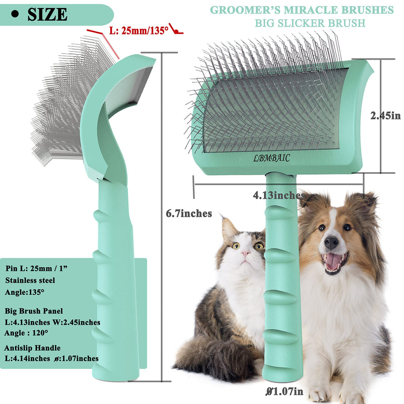Slicker Brush for Dogs with Super Denser Soft Long Pin Slicker Dog Brush for Thick and Long Fur Doodle Brush for Grooming Fluff,Shedding Tangles.Goldendoodle Long Pin Slicker Brush.25mm(1'') green - BeesActive Australia