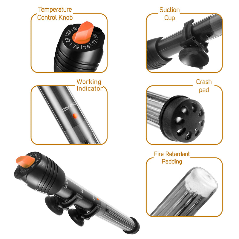 Orlushy Submersible Aquarium Heater,300W Adjustable Fish Tahk Heater with 2 Suction Cups Free Thermometer Suitable for Marine Saltwater and Freshwater 300W
