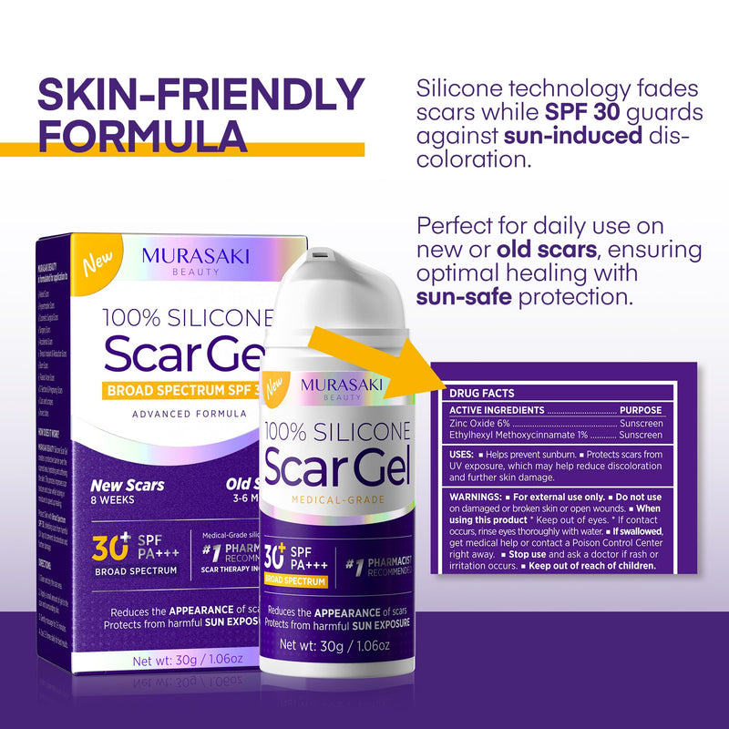 Silicone Scar Gel Scar Cream: SPF 30 Advanced Medical-Grade Formula for Surgical Scars, C-Section, Stretch Marks, Acne, Burns, Keloids, Old & New Scars – Broad Spectrum UV Protection 1.06oz (30g) - BeesActive Australia