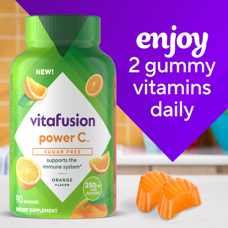 Vitafusion Sugar Free Power C Vitamin C Gummies,Daily Adult Vitamins for Immune System Support (1),Orange Flavor,90 Count (Pack of 2) 90 Count (Pack of 2)