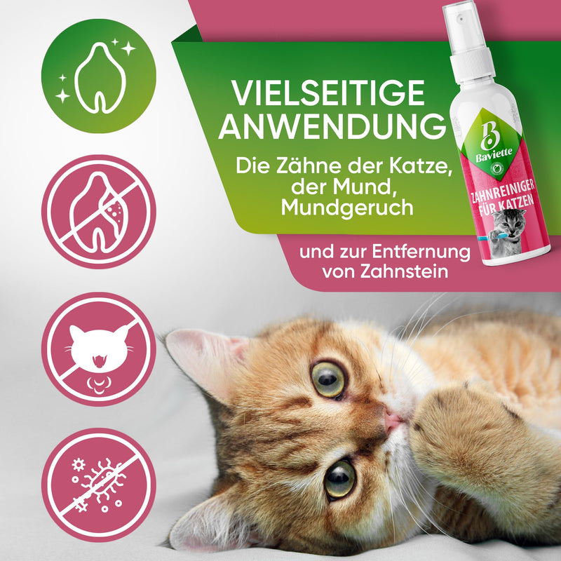 Baviette Cat Care – 100 ml Brush-Free Dental Spray for Cats – Gentle Microbiological Oral Care – Odourless, Tasteless, Alcohol-Free & Fragrance-Free – For Daily Mouth and Teeth Care Dental Care