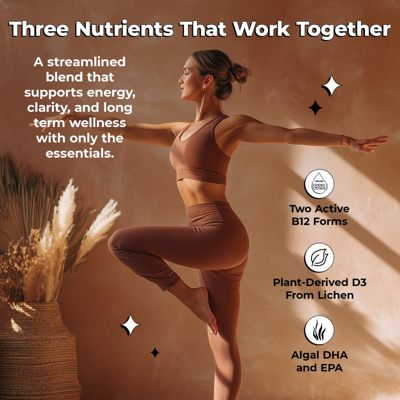 Future Kind 3 in 1 Daily Multivitamin - for Energy, Clarity, Active Wellness Support with B12, D3, and Algal Omega-3 - Essential Vegan Multivitamin for Women & Men - Tiny Citrus Softgels (60 Count)