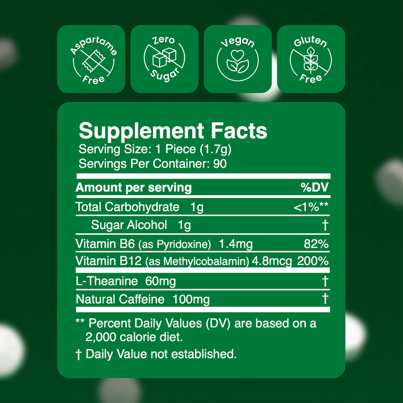 NeuroGum Extra Strength Energy & Focus Gum (90 Count Bag, Spearmint) | 100mg Natural Caffeine + L-Theanine + Vitamin B12 & B6 + Xylitol | Sugar Free Nootropic Cognitive Brain Performance Supplement 90 Count (Pack of 1)