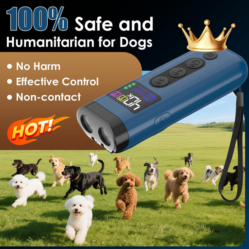 Dog Bark Deterrent Device, 65 FT Range,3X Ultrasonic Bark Deterrent Device & Ultrasonic Dog Trainer - Anti-Barking Device with Color Display, Safe & Effective Alternative to Bark Collars -Blue Blue