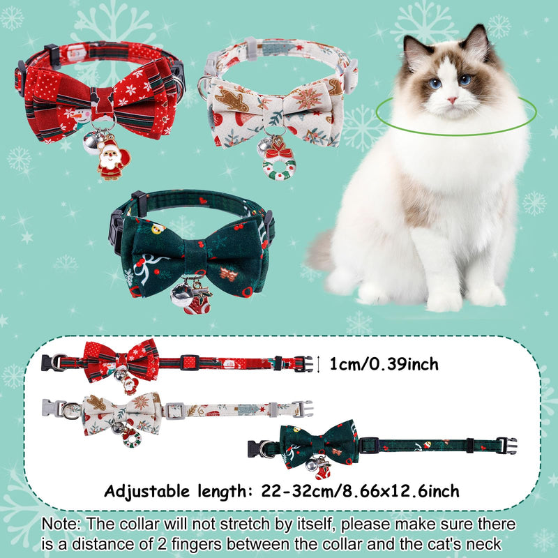 3pcs Christmas Cat Collar with Bells, Cute Holiday Kitten Collar Adjustable Breakaway Dog Collars Santa Claus Christmas Stocking Wreath Christmas Bow Tie Cat Collar for Pets Supplies - BeesActive Australia