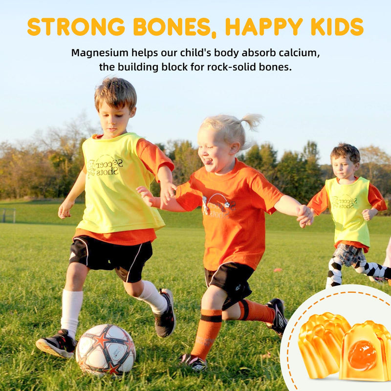 Center-Filled Kids Magnesium Gummies - Magnesium Glycinate Gummies for Kids Adults with L-Theanine, Chamomile, Licorice, Vitamin D, B6 for Sleep, Relaxation, Brain & Muscle - Sugar Free Peach & Mango 60 Count (Pack of 1)
