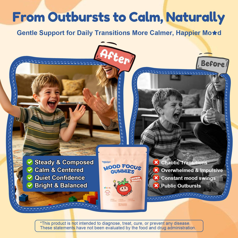 Saffron Kids Gummies: Mood & Focus Support with Magnesium, 0 Sugar | 50mg Saffron, Lion's Mane & PS for School Focus, Calm Mood with Magnesium & L-Theanine. Algal Omega-3 & Lutein Eye Shield