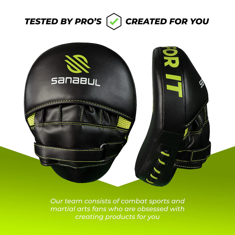 Sanabul Essential Curved Punching Mitts for Boxing, MMA Muay Thai Boxing Pads for Training, Punch Focus Mitts, Hand Pads Sparring Gear, Strike Shield Black/Green