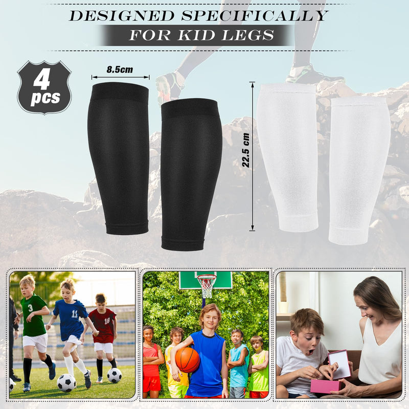 Tarpop 4 Pairs Kid Calf Compression Sleeves Youth Basketball Leg Sleeves for Sport Protection Calf and Shin Support(Black, White) Black, White
