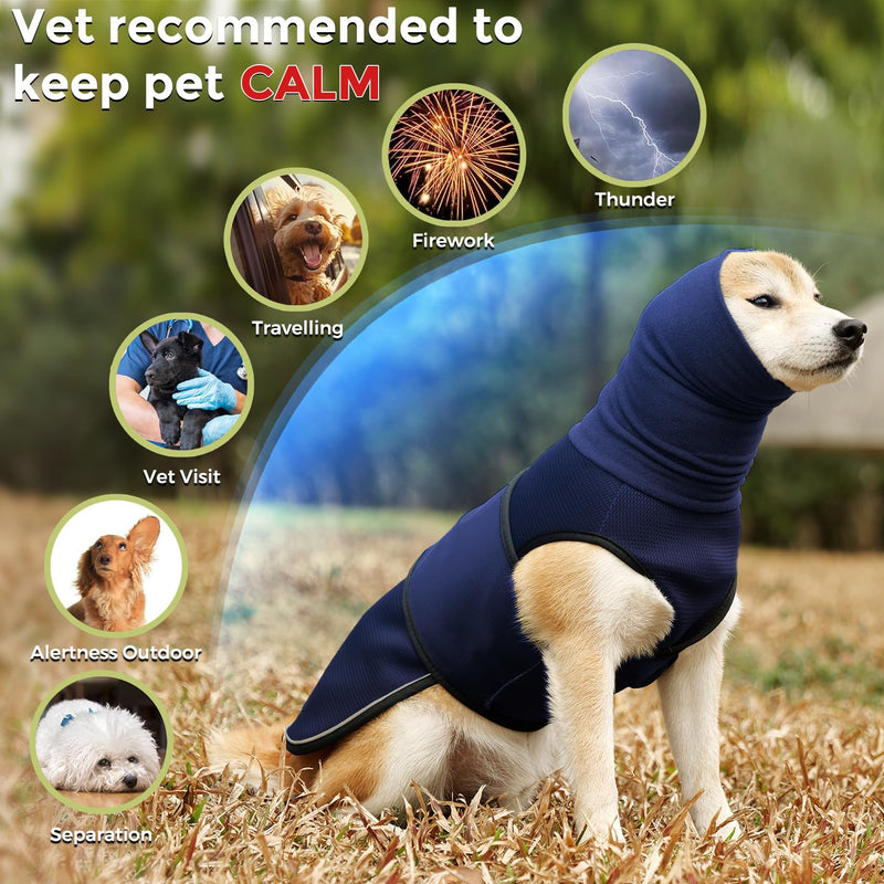 Dotoner dog coat to relieve anxiety, calming vests for dogs and cats with earmuffs, soft hoodie, reduces noise, calming vest with reflective strips, calming aid, M, ocean blue - BeesActive Australia