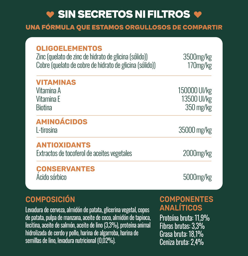 Gooddy Healthy Skin & Glowing Coat Supplement for Dogs, 100 Snacks, 300g - Improves Color and Healing, Minimizes Itching and Stinging with Biotin, Zinc, L-Tyrosine, Vitamins A and E, Flaxseed