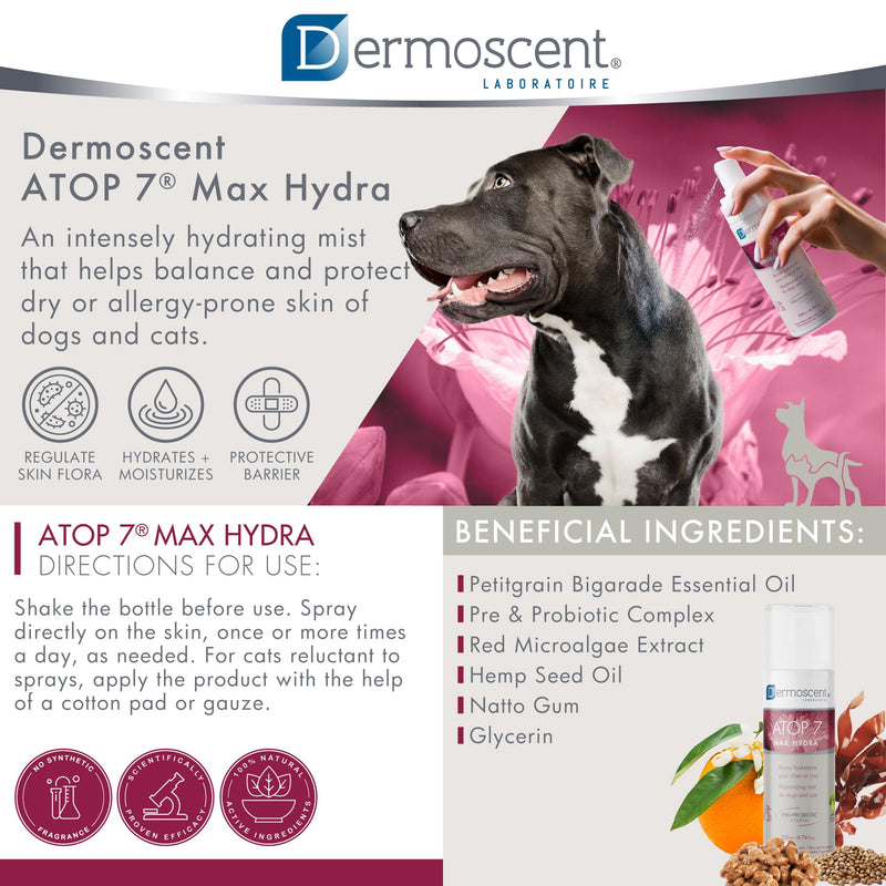 Dermoscent ATOP 7 Max Hydra Spray for Pets | Natural Hydrating Mist with Pre & Probiotic Complex for Dry, Allergy & Atopy-Prone Skin Relieves Skin Dryness & Protects Cutaneous Barrier Non-Greasy