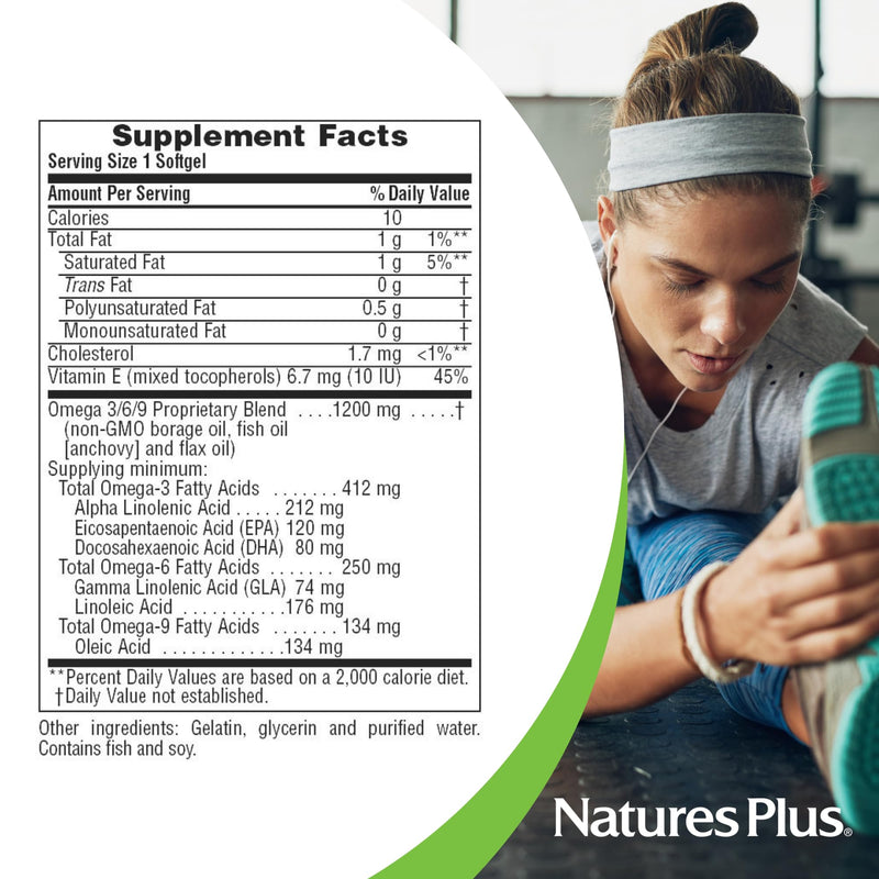 NaturesPlus Ultra Omega 3 6 9 - Borage Oil, Fish Oil, Flax Oil Supplement - 1200 mg, 60 Softgels - Gluten Free - 60 Servings Softgel 60